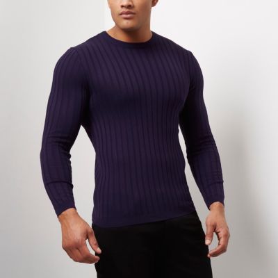 Purple chunky ribbed muscle fit jumper